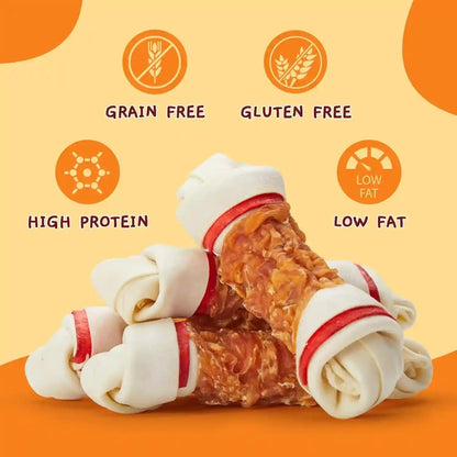 Jungle Calling Chicken Wrapped Rawhide Knot Bones, Long Lasting Dog Chews | 6.5 Inch Rawhide Bones for Medium & Large Dogs, High Protein Beefhide Training Dog Treats, Teeth Cleaning, 10.6 Oz2
