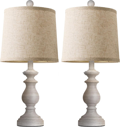 Traditional Table Lamp Set of 2, Rustic Farmhouse Table Lamps for Living Room Bedroom, 22" Bedside Desk Lamps Vintage Nightstand Lamps with Linen Shades, Antique Grey2