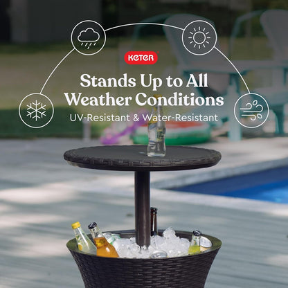 Keter Pacific Cool Bar Outdoor Patio Furniture and Hot Tub Side Table with 7.5 Gallon Beer and Wine Cooler, Espresso Brown4