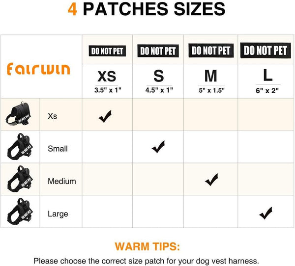 Fairwin Dog Patches, Reflective and Removable Dog Tags for Service Vest Dog Harness (DO NOT PET, Xs:3.5"X1")5