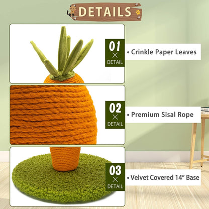 AUSCAT Cat Scratching Post, Cute Carrot Scratching Post, Nature Sisal Cat Scratcher for Indoor Cats and Kittens3