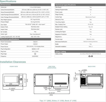 Commercial Microwave Oven, ETL 1000W 1.2 Cu.Ft. Countertop2