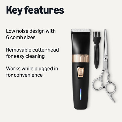 Amazon Basics Dog Clippers Low Noise Rechargeable Cordless Pet Grooming Kit with 6 Comb Sizes for Dogs Cats, Black2