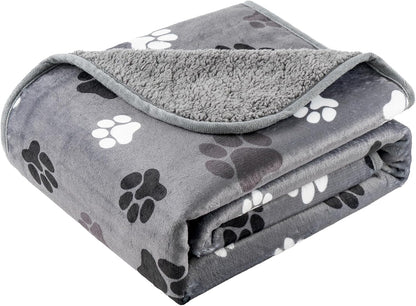 Washable Waterproof Dog Blankets for Large Dogs, 50"X60" Black | Soft Fluffy Pet Blanket for Couch Sofa Car Crate, Bed Furniture Protector, Reversible Sherpa Fleece Dog Blanket, Paw Pattern14