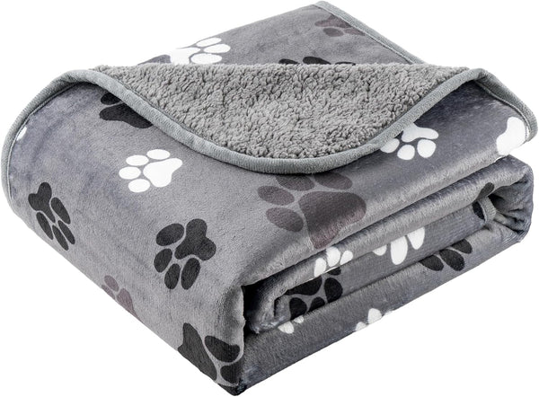 Washable Waterproof Dog Blankets for Large Dogs, 50"X60" Black | Soft Fluffy Pet Blanket for Couch Sofa Car Crate, Bed Furniture Protector, Reversible Sherpa Fleece Dog Blanket, Paw Pattern14
