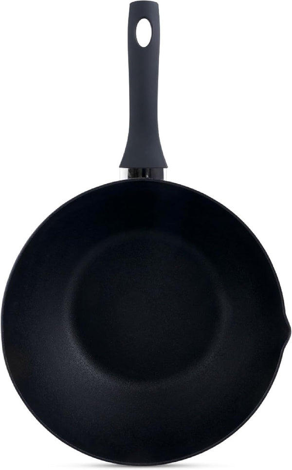 Stir Fry Wok 12" Aluminum Nonstick Pan with Soft Touch Handle and Flat Bottom, Black1