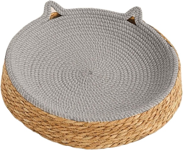 Circle Cat Scratcher Breathable Woven Resting Nest | Kitten Ear Design Cotton Rope round Cat Bed for Play Exercise Enrichment Activity Nail Trimming Paws Care Furniture Safety1