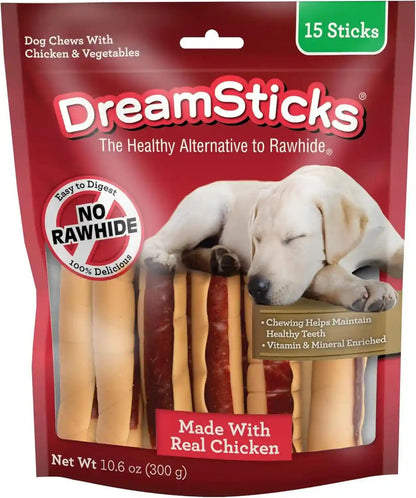 Dreambone Chicken Wrapped Mini Stick Dog Treats, Daily Rawhide-Free Chew, Digests Safely and Completely, with Real Protein, Chicken and Veggies, 15 Count1