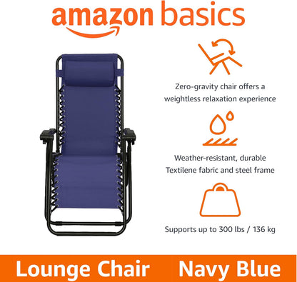 Zero Gravity Lounge Chair with Pillow, Foldable Outdoor Reclining Chair for Patio and Beach, Weather-Resistant Textilene, 300 Lb Capacity, 26", Navy Blue4