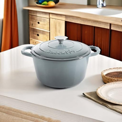 Crock Pot Artisan 5-Quart round Enameled Cast Iron Dutch Oven – Slate Gray, Heavy-Duty Cookware for Slow Cooking, Roasting, Baking with Lid5
