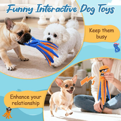 Zeaxuie Interactive Dog Toys for Chewers, 2 Pack No Stuffing Dog Toys for Teething, Squeaky Chew Toy to Keep Them Busy for Small and Medium Breed, Crinkle Octopus4