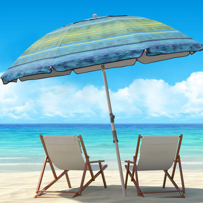 7.2' Beach Umbrella with Sand Anchor, Outdoor Portable Beach Umbrella for Sand with Tilt Pole, Carry Bag, Air Vent7