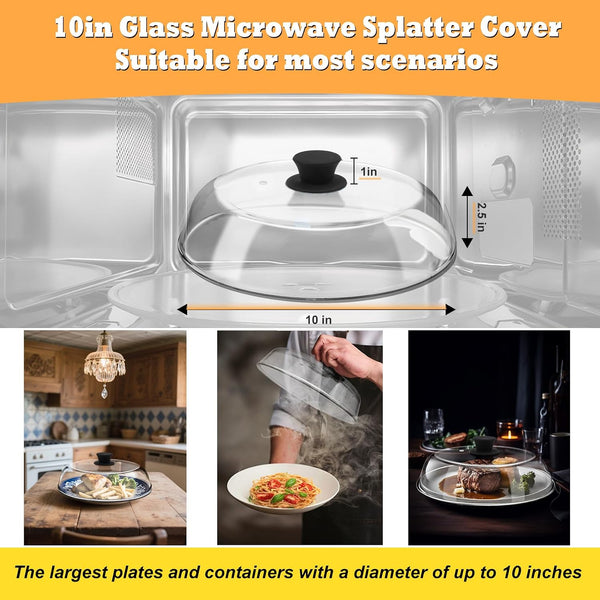 10In Glass Microwave Cover for Food,Glass Microwave Cover,Food Grade | 10In Glass Microwave Cover for Food, Microwave Plate Lid with Vent Holes & Easy-Grip Handle7