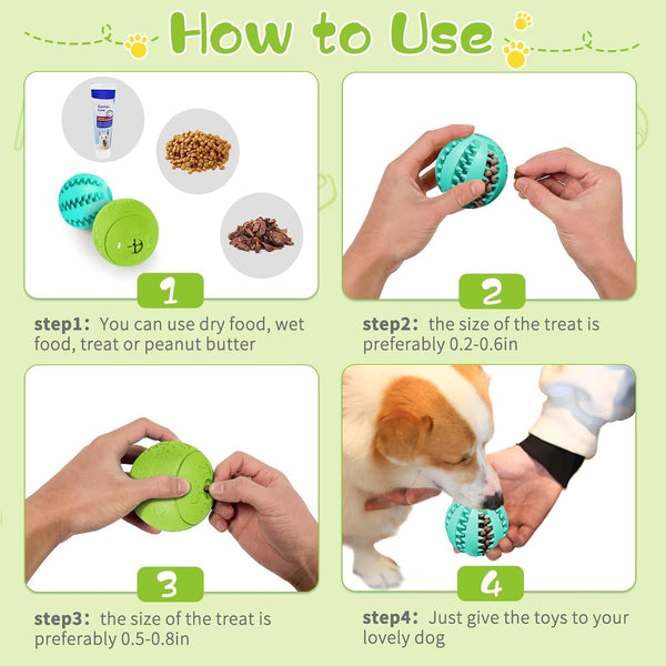 HIPPIH Dog Puzzle Toy 2 Pack, Interactive Dog Toys for Treat Dispensing, Durable Puppy Toys for Teething, Dog Treat Ball for Teeth/Slow Feeder/Iq Training/Playing, Blue-2.75‘’, Green-3.14‘’7