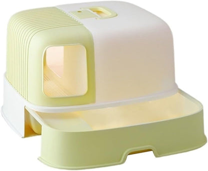 Pet Supplies, Hooded Cat Litter Box with Scoop & Handle, Portable Enclosed Tray(Blue)9