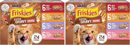 Purina Friskies Extra Gravy Wet Cat Food Chunky 24Ct Variety Pack (With Chicken, Turkey, Salmon, Beef) - (Pack of 24) 5.5 Oz. Cans13