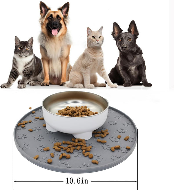 Silicone Pet Food Mat, Dog Food and Water Mat, Raised Edge Rubber Mat for Dog Bowls, Prevents Food and Water from Staining Floors, Suitable for Small and Medium Pets，10.6'' (Gray - Odorless)2