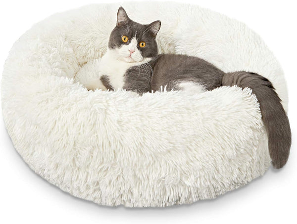 HACHIKITTY Calming Donut Cuddler Dog Bed, round Fluffy Pet Bed with Sewn-In Cushion for Large Dogs,Washable, Large, Taupe, 30''16