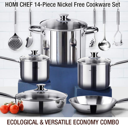 14-Piece Nickel Free Stainless Steel Cookware Set - Nickel Free Pots and Pans Set - Non-Toxic, Healthy Induction Cookware2