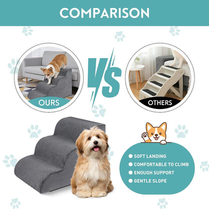 Dog Stairs for Small Dogs, 19.7" H Pet Stairs 4-Steps Ramp for Puppy, Older Cat, Stairs with Whole 30D High Density Foam, Corduroy Fabric, Non-Slip Bottom Dog Steps for Bed and Couch (Grey, 4-Step)9