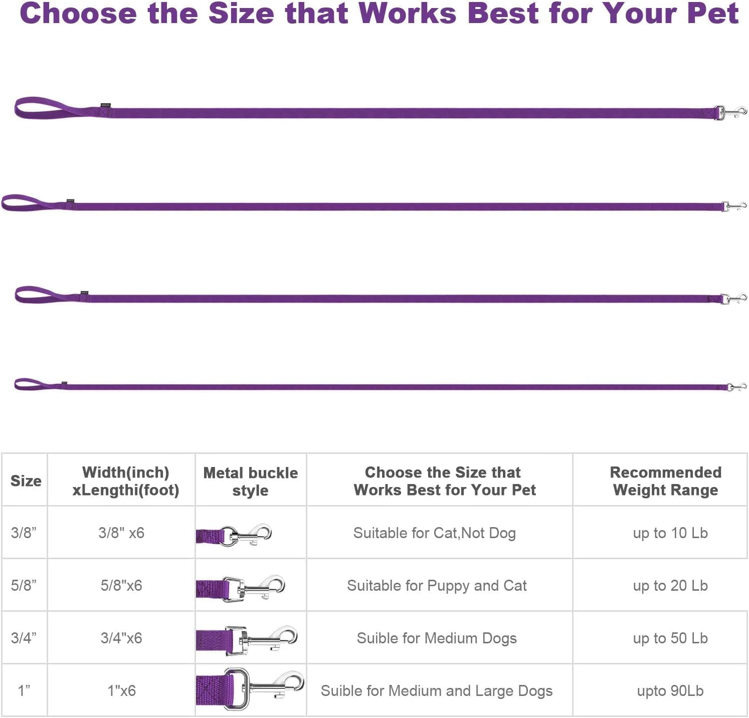 amagood-6-ft-puppy-leash-strong-traditional-style-with-easy-to-use-collar-hook-great-for-small-medium-and-large-dogs-5-8in-x-6-ft-purple