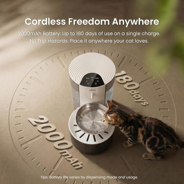 Cat Water Fountain No Filter, Cordless Rechargeable Pet Water Dispenser with 3L Large Capacity, Clean & Dirty Water Tanks, Stainless Steel Bowl for Cats Small Dogs6