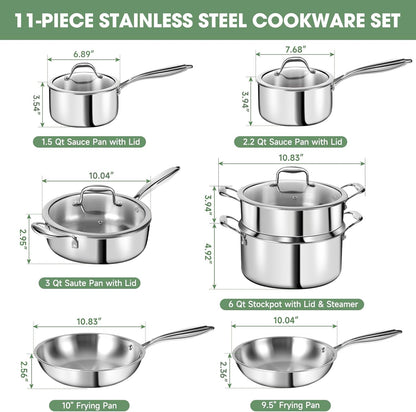 3 Ply Stainless Steel 11-Piece Cookware Set with Lids, Pots and Pans Kitchen Set, Non-Toxic, Induction, Oven, Dishwasher Safe, Professional Chef Quality2