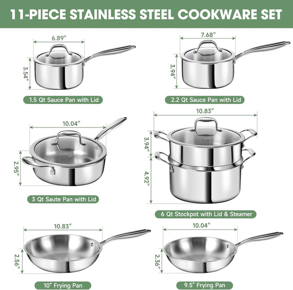 3 Ply Stainless Steel 11-Piece Cookware Set with Lids, Pots and Pans Kitchen Set, Non-Toxic, Induction, Oven, Dishwasher Safe, Professional Chef Quality2