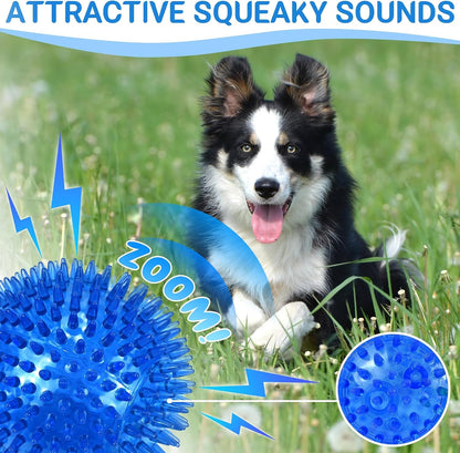 LECHONG 4-Pack Large Squeaky Dog Balls, 4.5" Rubber Spiky Dog Balls for Large Medium Aggressive Chewers Teeth Cleaning, Chew Toy for Training & Boredom Buster4