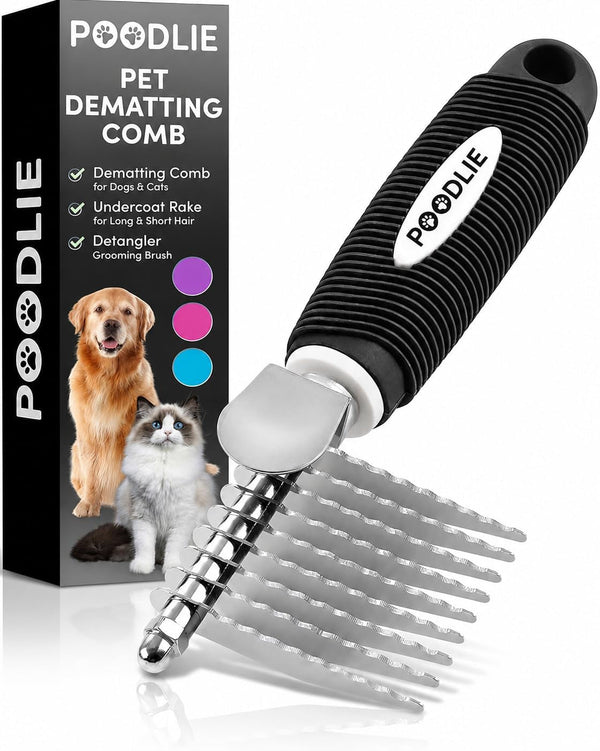 Poodle Dematting Fur Rake Comb Brush for Dogs and Cats - Long 2.5" Steel Safety Blades Metal Comb for Detangling Matted or Knotted Undercoat Hair18