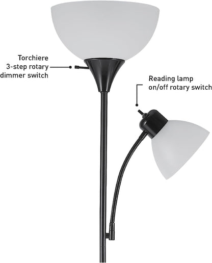 67135 72" Floor Lamp with Adjustable Reading Light, Bright, Easy-To-Assemble Torchiere for Bedroom, Living Room & Office - Space-Saving Slim Design8