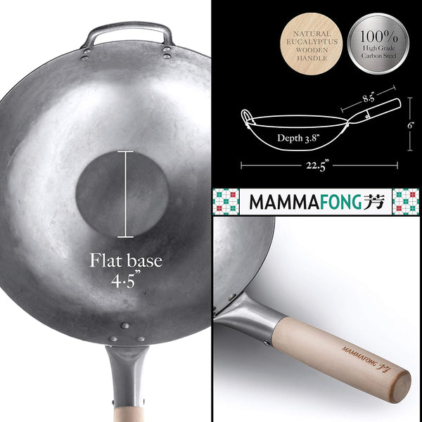 Flat Bottom Carbon Steel Wok Pan - Authentic Hand Hammered Woks and Stir Fry Pans - 14" Pow Wok3