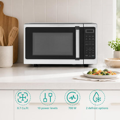 0.7 Cu.Ft Countertop Microwave Oven, 700W 120V Digital Microwave with LED Display, Child Lock, 10 Power Levels & 6 Auto Cooking Menus, Easy to Use for Kitchen, Dorm, Apartment2