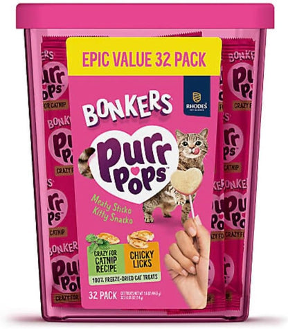 Bonkers Purrpops Freeze-Dried Cat Treats, Catnip and Chicken Flavors, Epic Value Pack, 32 Count1