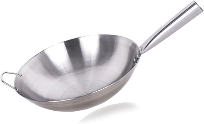 Stainless Steel Wok, round Bottom Traditional Carbon Steel Wok Pan, Authentic Hand Hamme,Ironred Woks and Stir Fry Pans (34Cm)1