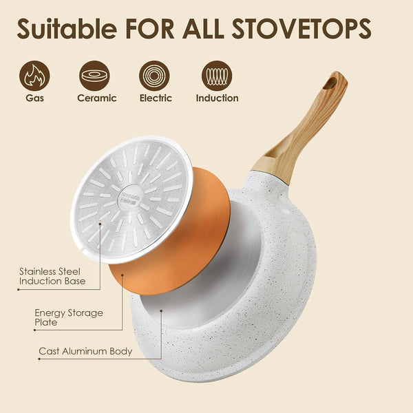 23 PCS Nonstick Ceramic Cookware Set, PFAS/PFOA Free, Induction | Non Toxic Pots and Pans, Healthy Kitchen & Home Cooking Set with Stay-Cool Handles, Silicone Tools and Pot Protectors, White6