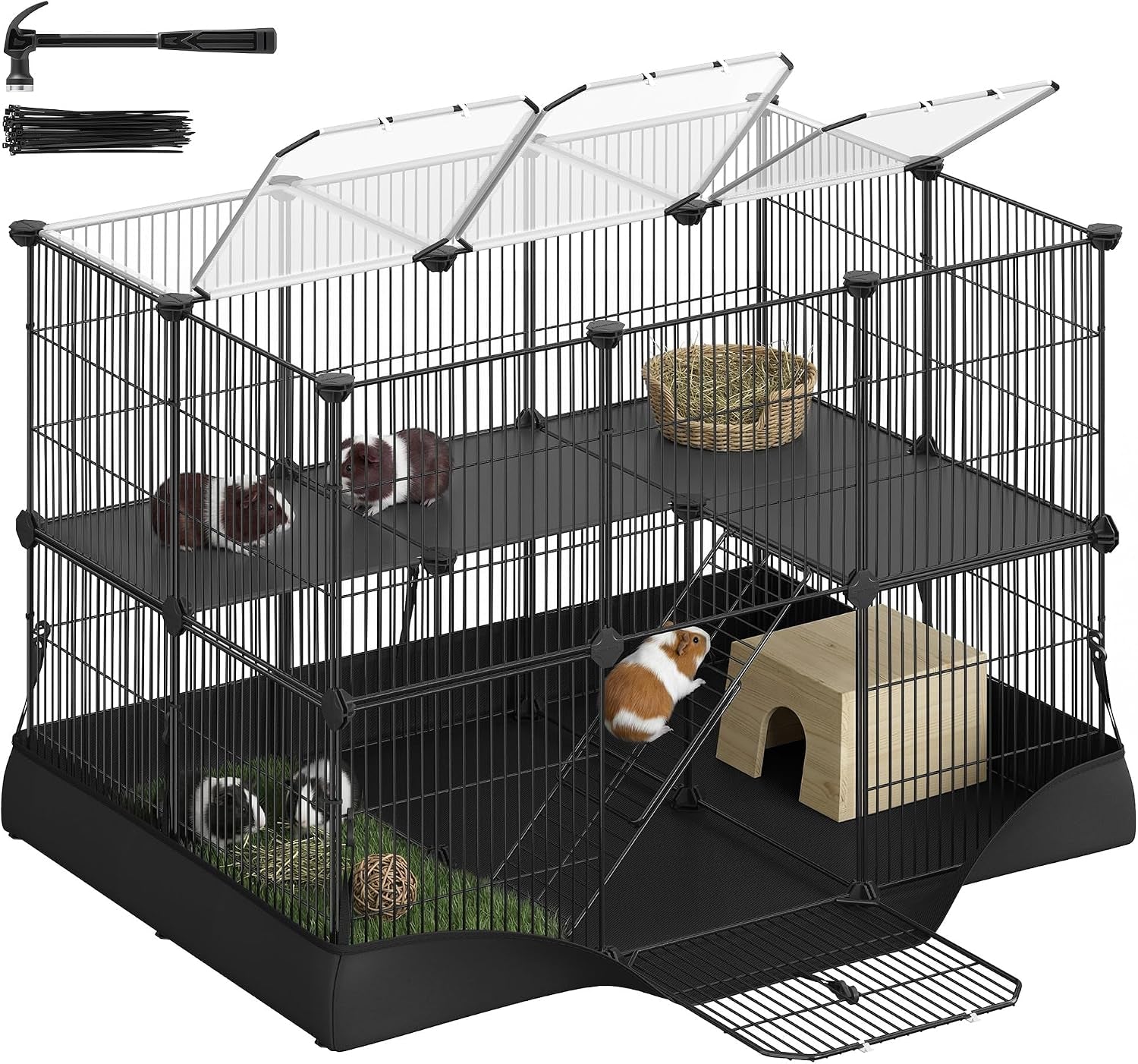 songmics-20-panels-pet-playpen-with-floor-small-animal-playpen-pet-fence-indoor-diy-plastic-enclosure-for-guinea-pigs-bunny-hamsters-hedgehogs-49-2-x-24-8-x-16-5-inches-white-ulpc001w01