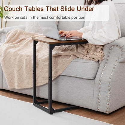 C Shaped End Table Set of 2, Couch Side Table That Slide under | TV Trays for Eating on Couch, Narrow Small Space Side Tables for Living Room Bedroom, Rustic Brown4