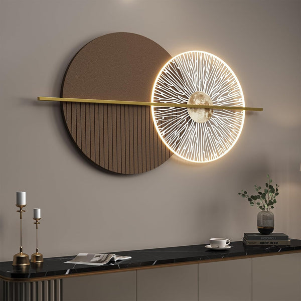 Large LED 3D Wall Art for Living Room, Modern Abstract Acrylic Luxury Textured Horizontal Wall Decor Prints, Brown Minimalist Geometric Lighted Home Decor for Bedroom Dining Room Hallway5