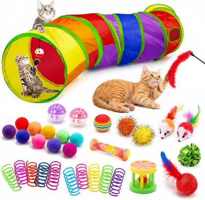 AILUKI 35PCS Cat Toys Variety Pack for Indoor Cats, Kitten Toys Set with Collapsible Cat Tunnel, Feather Wand, Plush Mice, Crinkle Balls & Interactive Cat Toys Bundle Storage Bag9