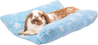 MEWTOGO 15.7" X 14" Bunny Bed for Rabbit Cage - Thickened Soft Prevent Sore Hocks Plush Mat with Cotton Lounger Pillows, Small Animal Flop Mat for Hutch Sleeping Indoor, Gray-Star11