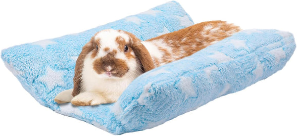 MEWTOGO 15.7" X 14" Bunny Bed for Rabbit Cage - Thickened Soft Prevent Sore Hocks Plush Mat with Cotton Lounger Pillows, Small Animal Flop Mat for Hutch Sleeping Indoor, Gray-Star11
