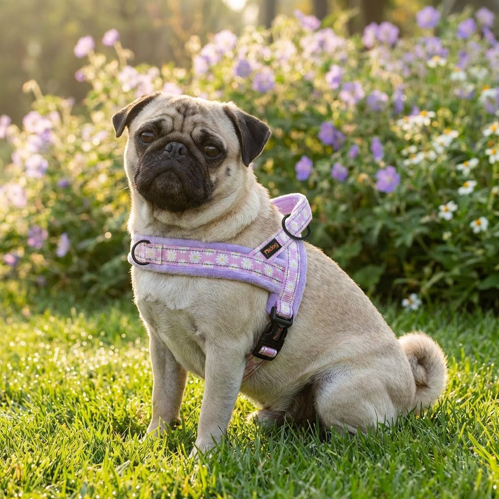 didog-no-pull-dog-harness-for-small-medium-dogs-floral-print-purple-s-soft-flannel-padded-quick-fit-easy-on-and-off-night-safty-adjustable-reflective-for-walking-and-training-chest-19-22