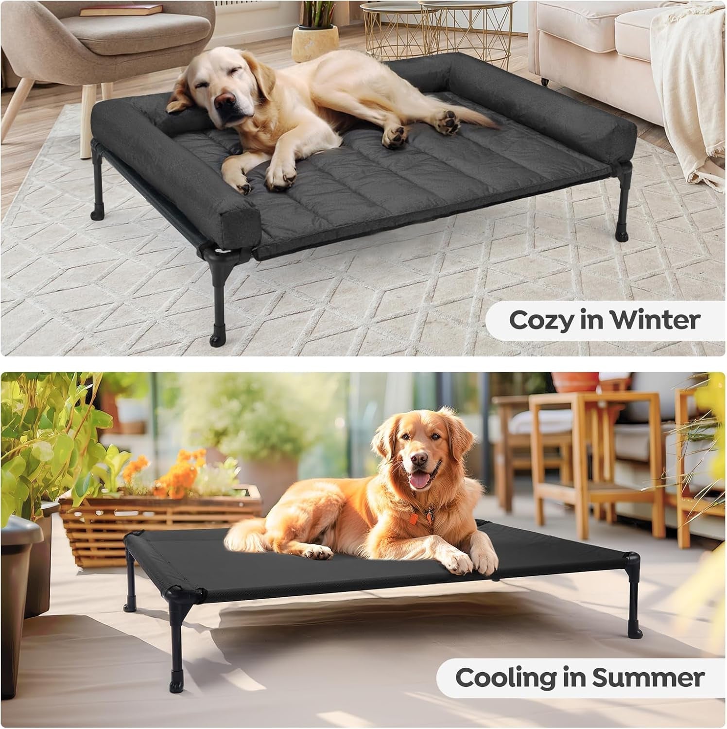 veehoo-outdoor-elevated-dog-bed-with-waterproof-bolster-cushion-cooling-raised-dog-bed-with-removable-washable-mat-topper-breathable-mesh-dog-couch-cot-for-indoor-outdoor-42-large-black