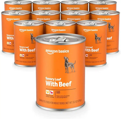 Amazon Basics Wet Dog Food Meaty Loaf Variety Pack, Filet Mignon Flavor and Chicken & Rice Dinner, Made with Real Chicken and Beef, 13.2 Oz Can, (6 Cans of Each Flavor, 12 Cans in Total)22