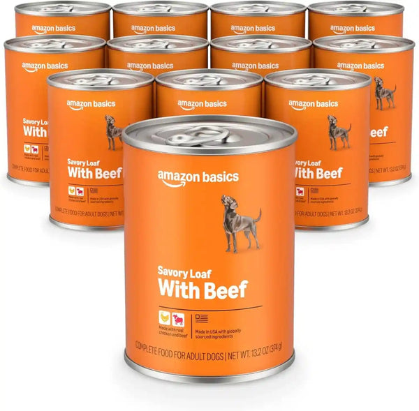 Amazon Basics Wet Dog Food Meaty Loaf Variety Pack, Filet Mignon Flavor and Chicken & Rice Dinner, Made with Real Chicken and Beef, 13.2 Oz Can, (6 Cans of Each Flavor, 12 Cans in Total)22
