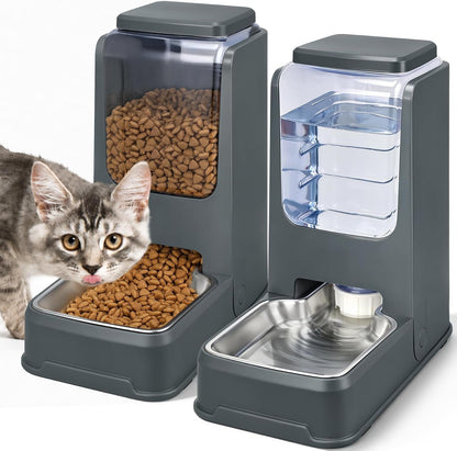 2 Pack Automatic Cat Feeder and Water Dispenser Set with Dog Stainless Steel Feed Bowl Pet Gravity Self Feeding and Waterer Large Capacity for Small Medium Large Dogs Puppy Kitten1