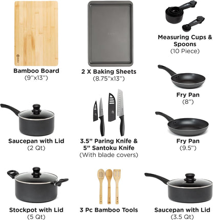 Easy Clean Ceramic Nonstick Cookware Set, Dishwasher Safe Kitchen Pots and Pans Set, Comfort Grip Handle, Even Heating, and Ultimate Food Release, 26-Piece, Black2