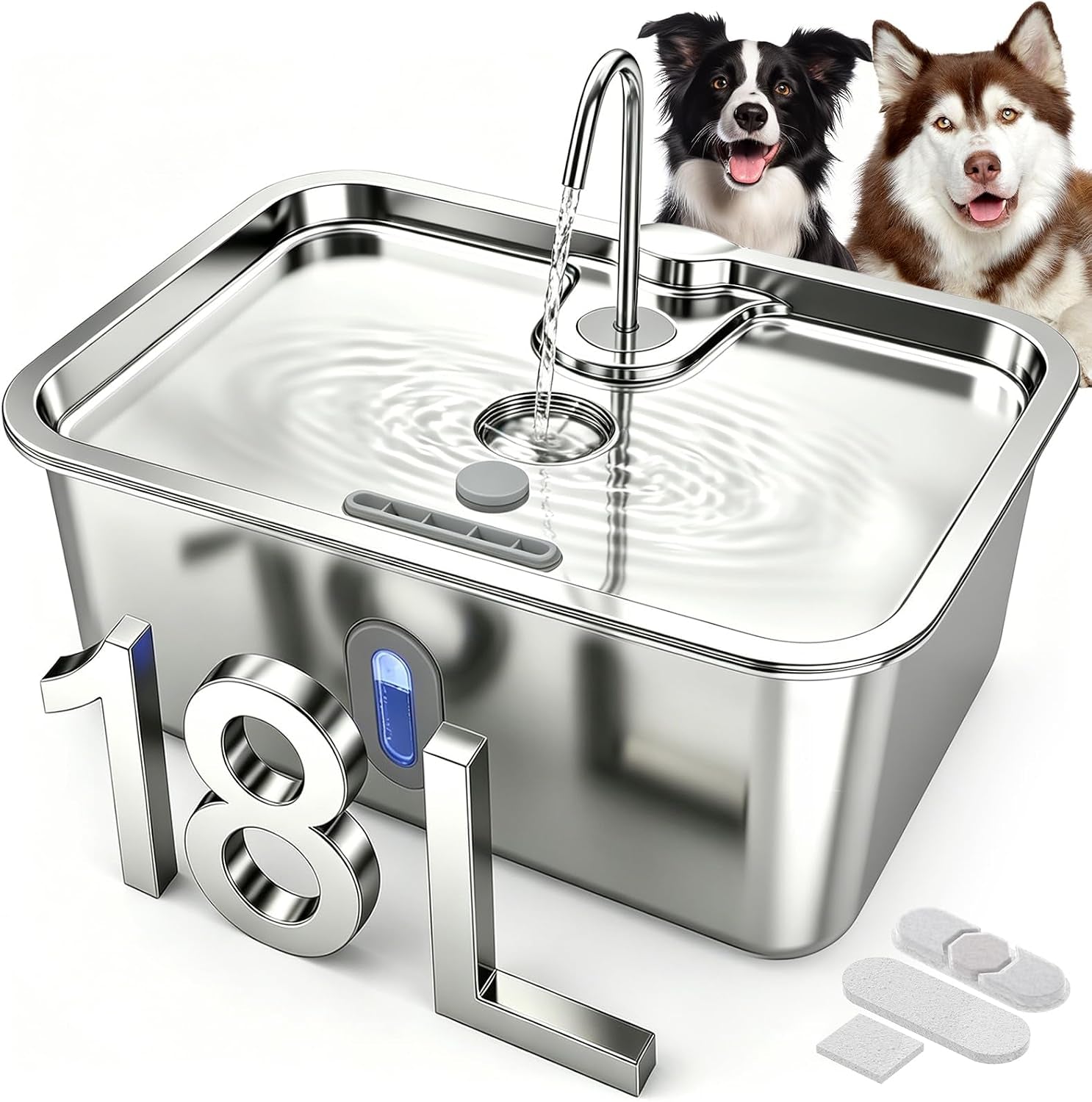 15l-4gal-stainless-steel-dog-water-fountion-pet-fountain-1set-filter-ultra-quiet-extra-large-capacity-5-layer-filtration-system-water-level-window-led-light-visible-faucet-style-spout