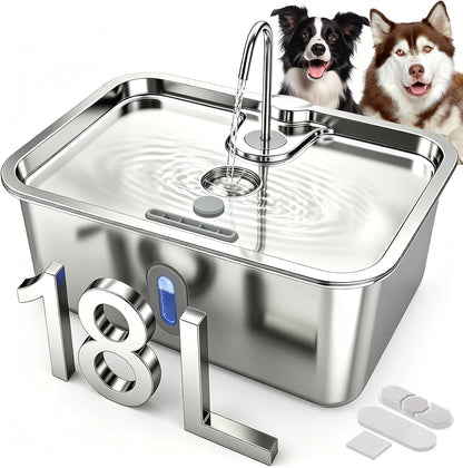 15L/4Gal Stainless Steel Dog Water Fountion Pet Fountain,1Set Filter | Ultra Quiet,Extra Large Capacity,5 Layer Filtration System,Water Level Window & LED Light, ,Visible Faucet Style Spout9